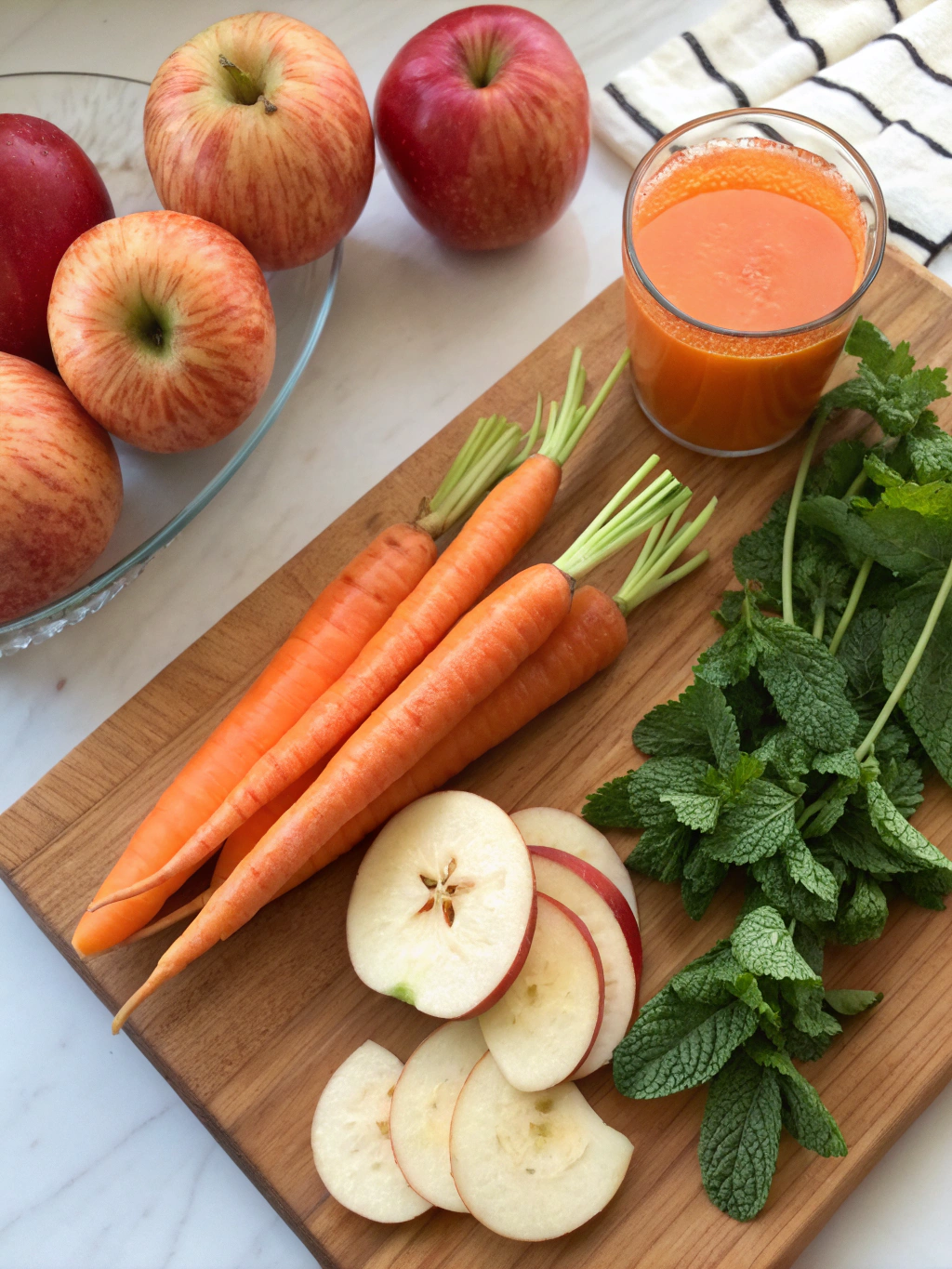 Ingredients for homemade carrot apple juice