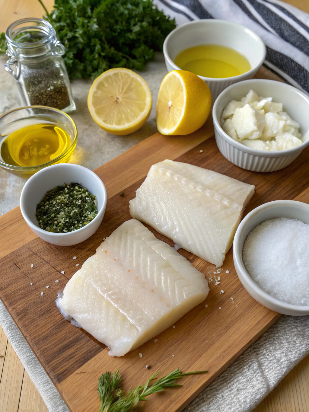 Pan-seared halibut ingredients
