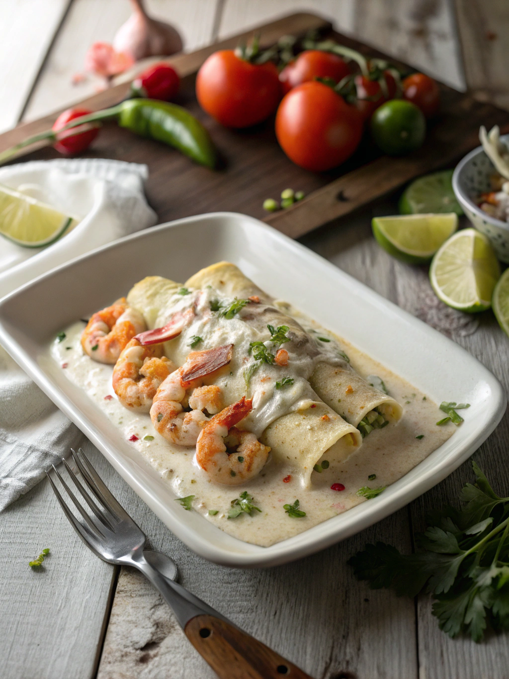 shrimp enchiladas with creamy sauce