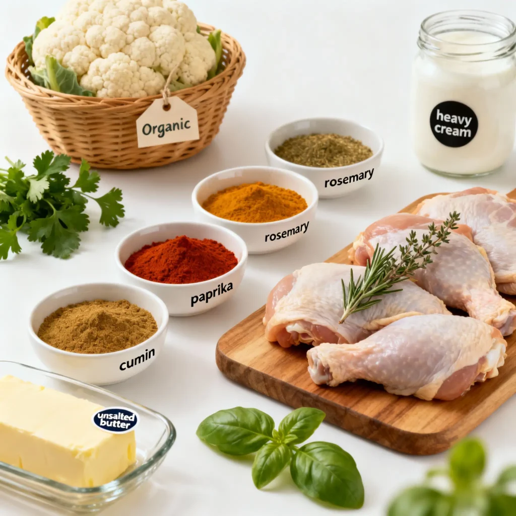 Keto chicken with cauliflower ingredients